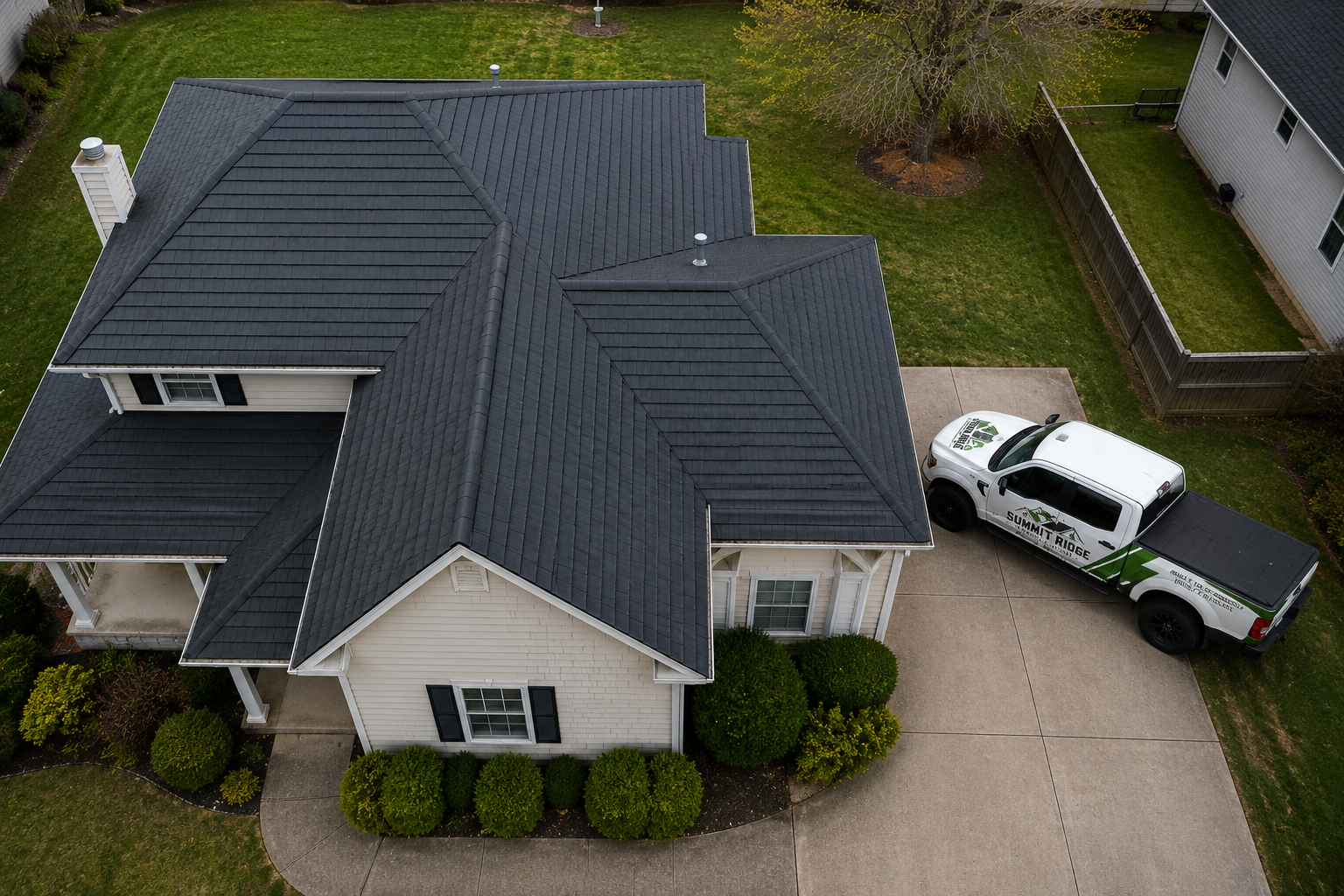 The same roof after Summit Ridge installed a brand new charcoal architectural shingle roof